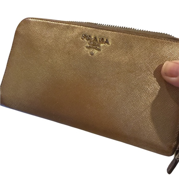 Prada Handbags - Prada Saffiano metallic gold leather wallet